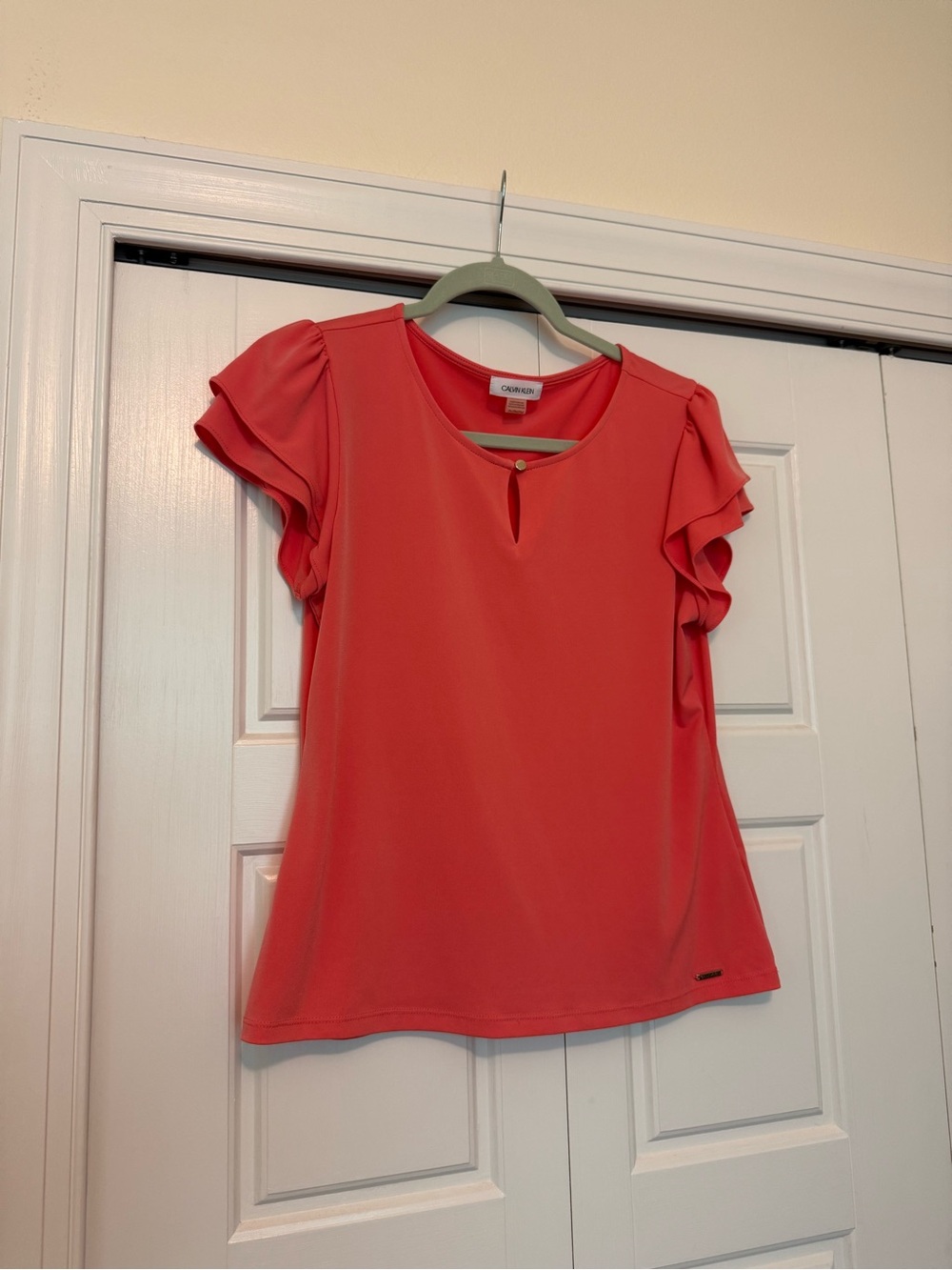 Calvin Klein Coral Flutter Sleeve Keyhole Top
